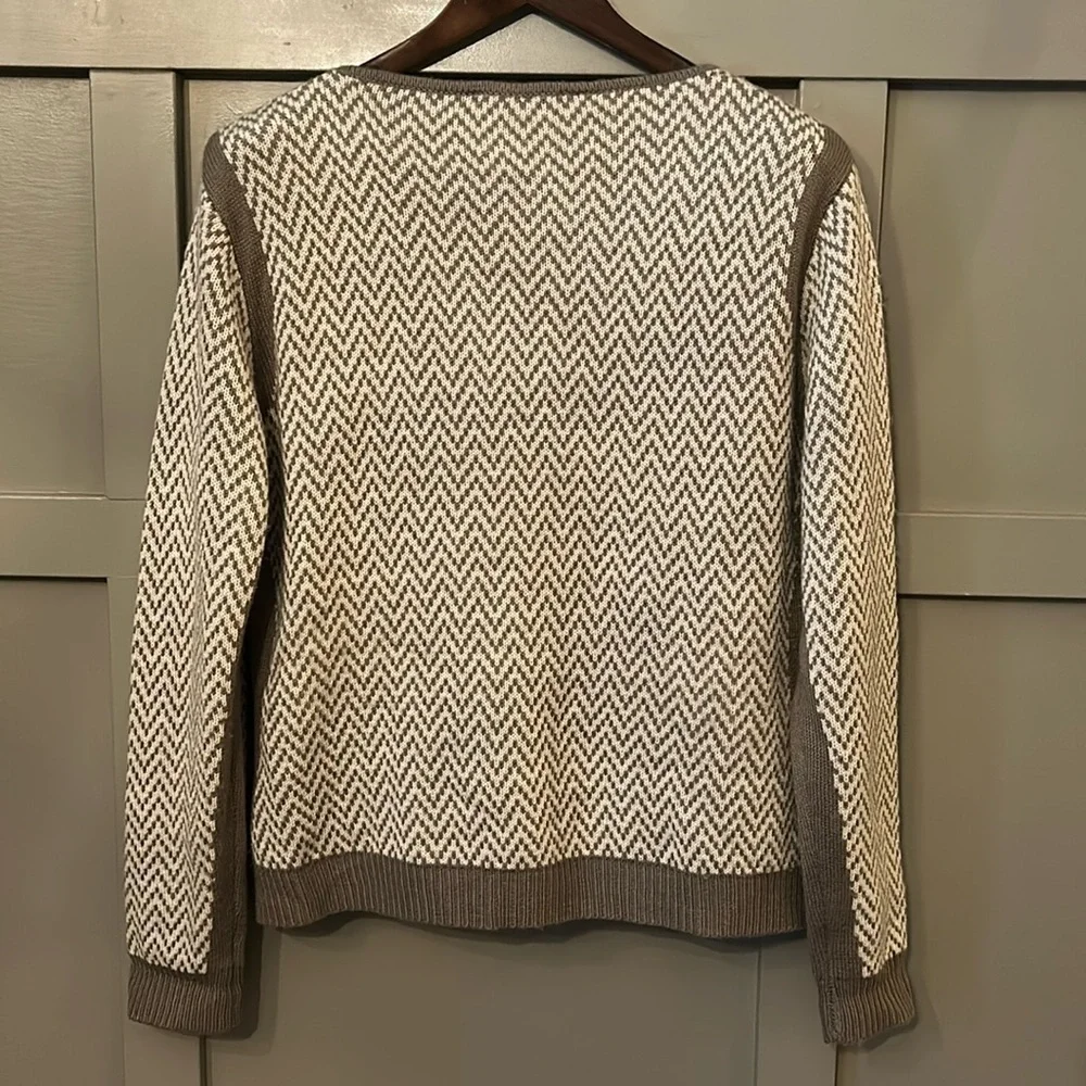 Sioni Chevron Wool Blend Sweater Asymmetric Full Zip Tan Brown Size Large